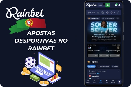 Rainbet Sportsbook cobre futebol, MMA, esports e mais de 40 desportos com odds ao vivo para jogadores de Portugal